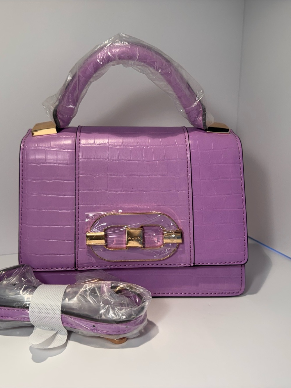 ALDO Lavender Croc Embossed Top Handle Crossbody Bag | New without tags - Picture 2 of 8